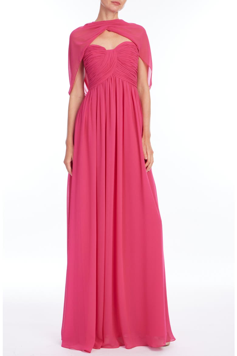 Strapless Cap Detail Gown, Main, color, MAGENTA