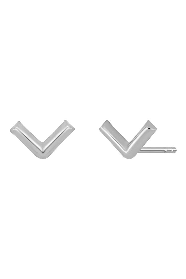 14K Gold Chevron Post Earrings, Main, color, WHITE GOLD
