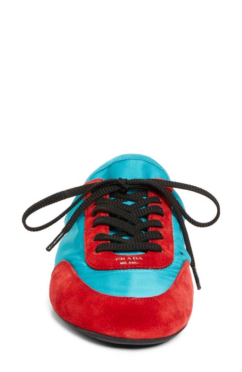 Prada Bicolor Nylon Suede Mule Sneakers In Turchese/rosso