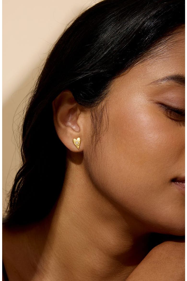 Sacred Connection Heart Lotus Stud Earrings, Alternate, color, Gold