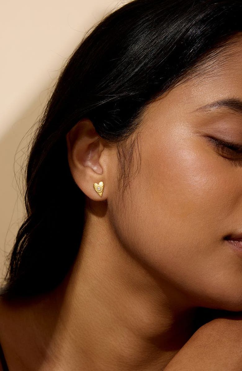 Satya Jewelry Sacred Connection Heart Lotus Stud Earrings, Alternate, color, Gold