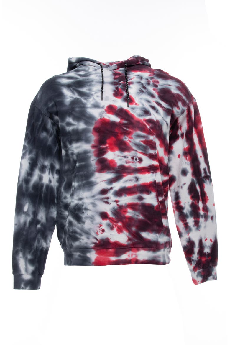 Half and Half Tie Dye Hoodie, Alternate, color, BLACK/RED