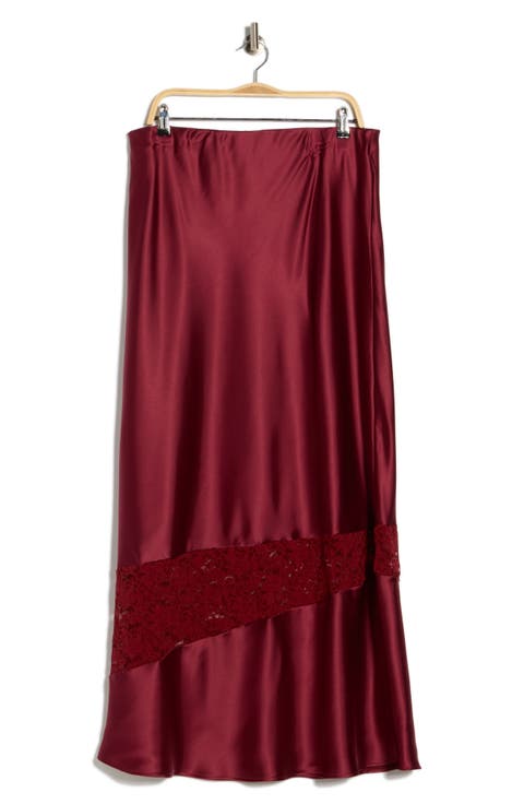 Lace Trim Satin Maxi Skirt (Plus)