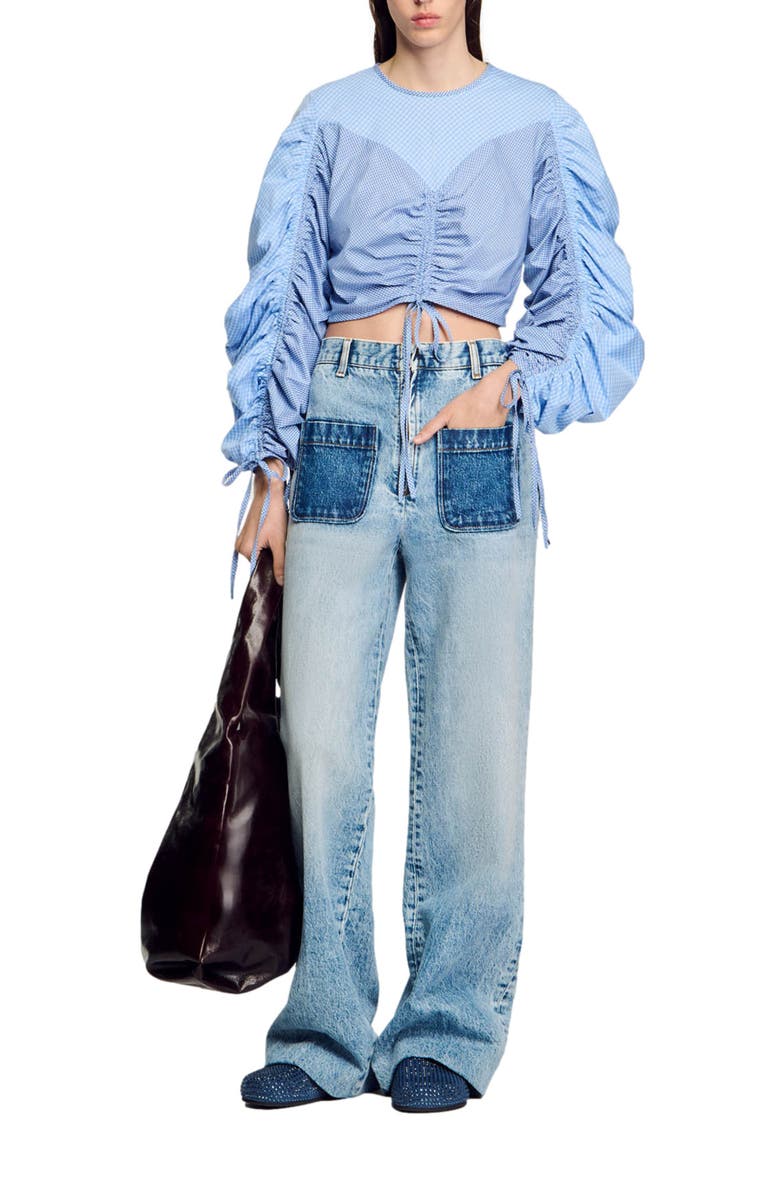 SANDRO Patterned top with drawstrings, Alternate, color, 