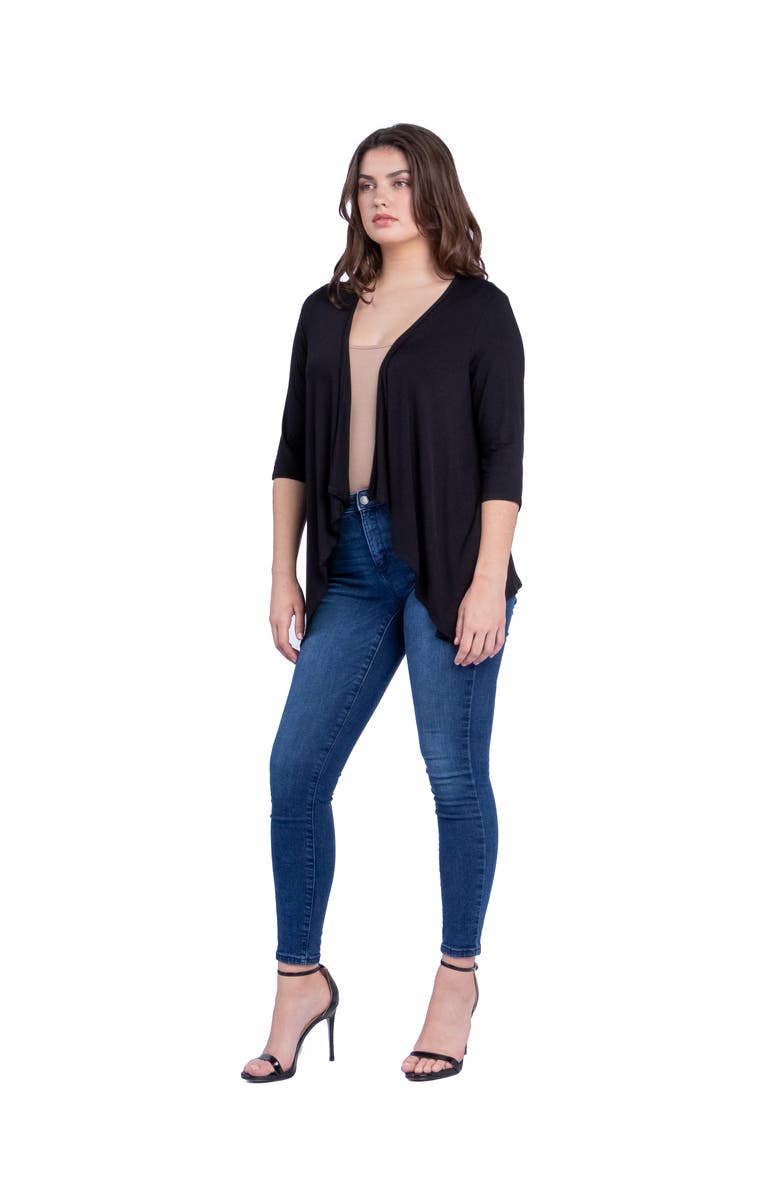 24seven Comfort Apparel Petites Elbow Length Sleeve Open Cardigan, Alternate, color, Black