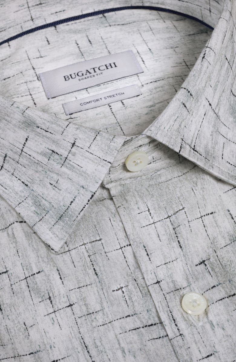 Bugatchi Julian Shaped Fit Abstract Geo Print Stretch Cotton Button-Up Shirt, Alternate, color, Shark