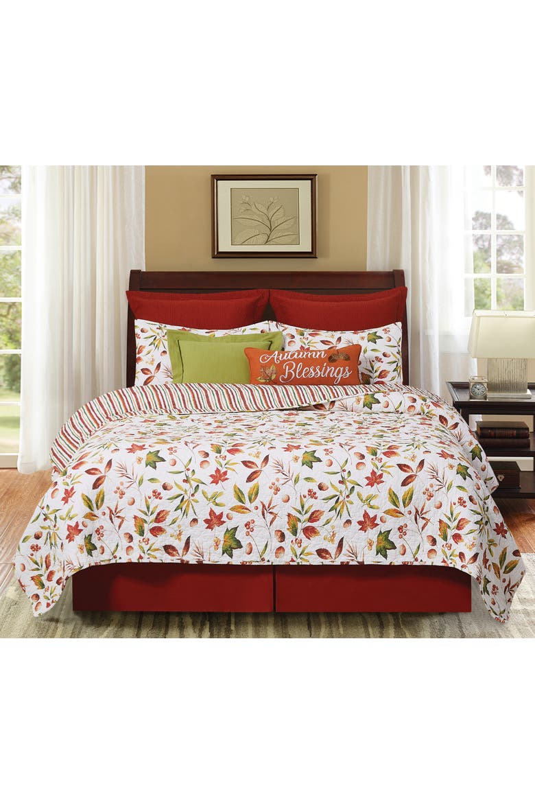Camilla Fall Leaves Cotton Quilt Set  - Reversible and Machine Washable, Alternate, color, Red