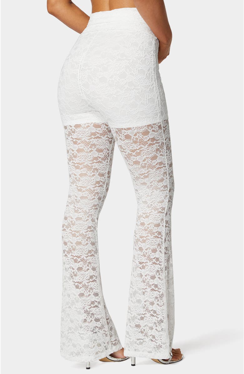 bebe Flared Lace Pant, Alternate, color, White Alyssum