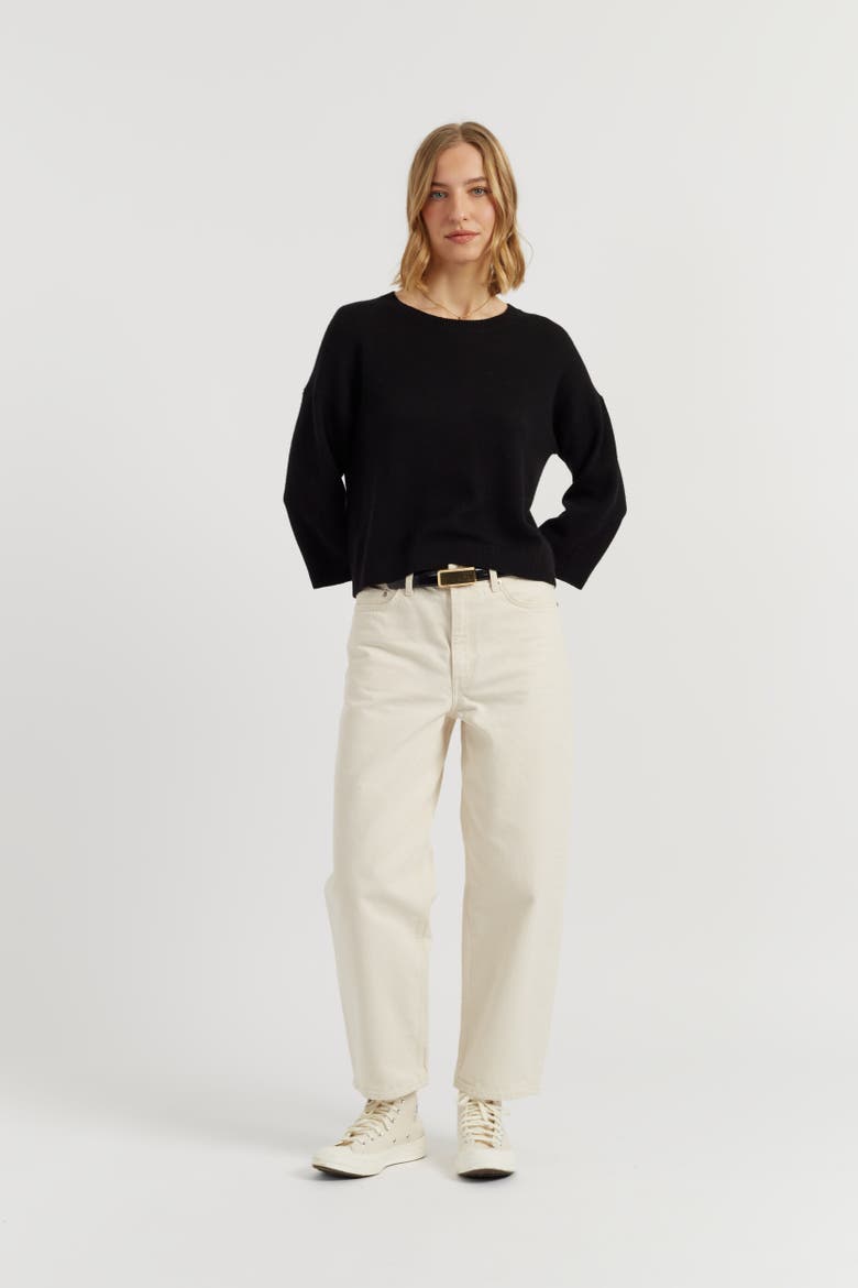 Cloud Cashmere Cropped Sleeve Sweater, Main, color, Black