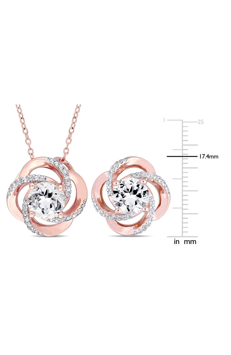 DELMAR White Topaz Swirl Stud Earrings & Pendant Necklace Set, Alternate, color, Rose Gold/ Silver