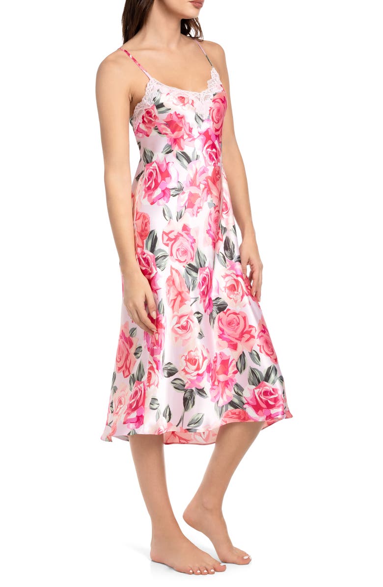 In Bloom by Jonquil Ella Floral Lace Trim Satin Nightgown, Alternate, color,