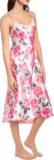 Ella Floral Lace Trim Satin Nightgown