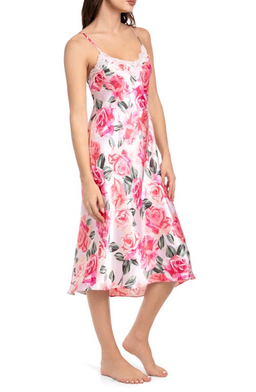 In Bloom By Jonquil Ella Floral Lace Trim Satin Nightgown In Powder Pink