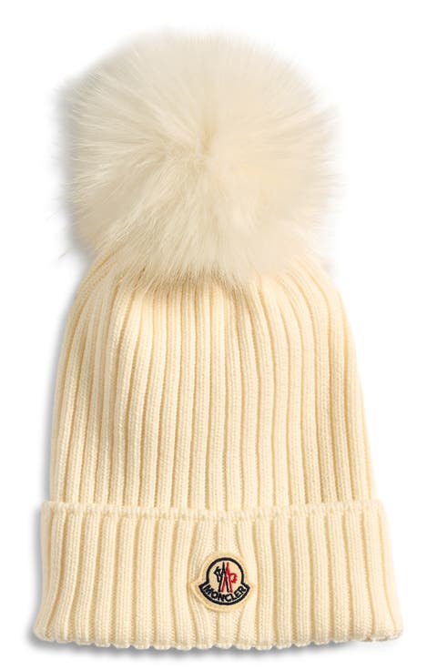 Kids' Merino Wool Rib Beanie with Faux Fur Pompom