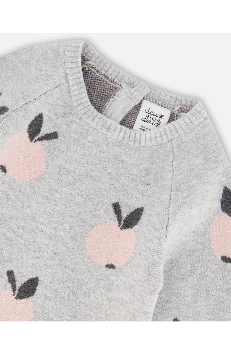 Deux par Deux Baby Girl's Knitted Jacquard Jumpsuit Gray With Apples, Alternate, color,