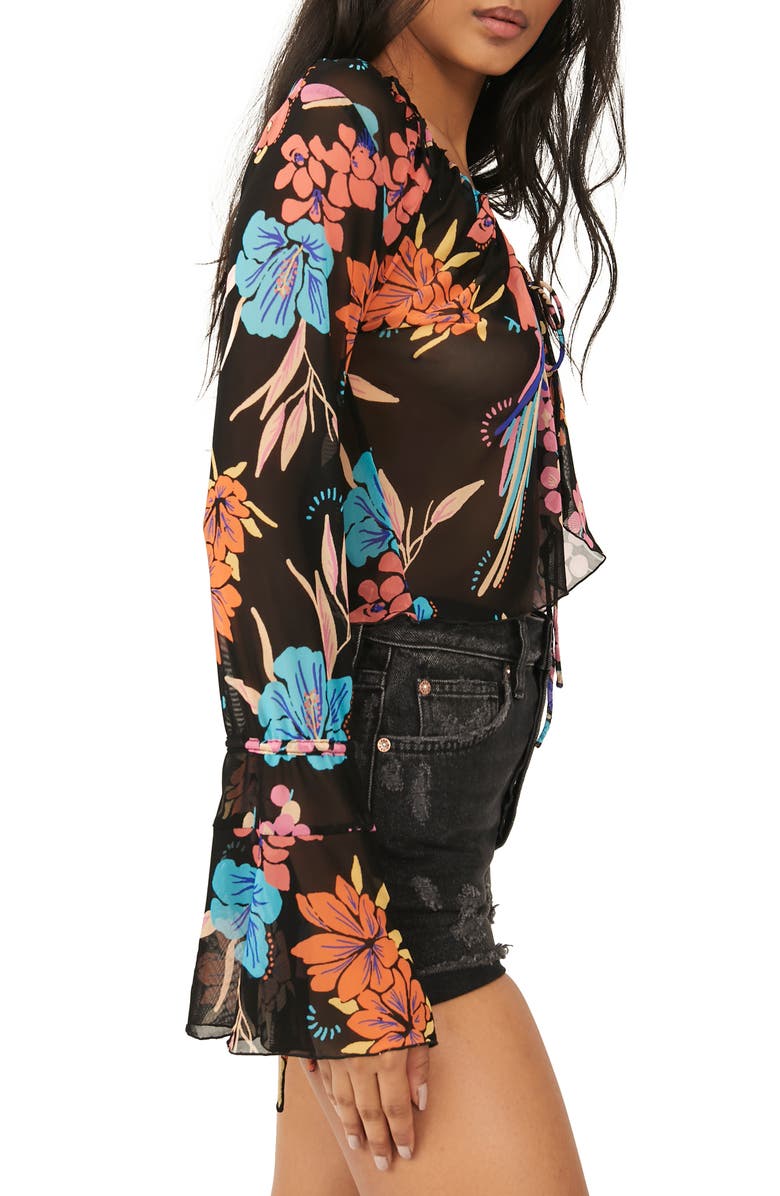 Free People Of Paradise Floral Bell Sleeve Blouse, Alternate, color, 