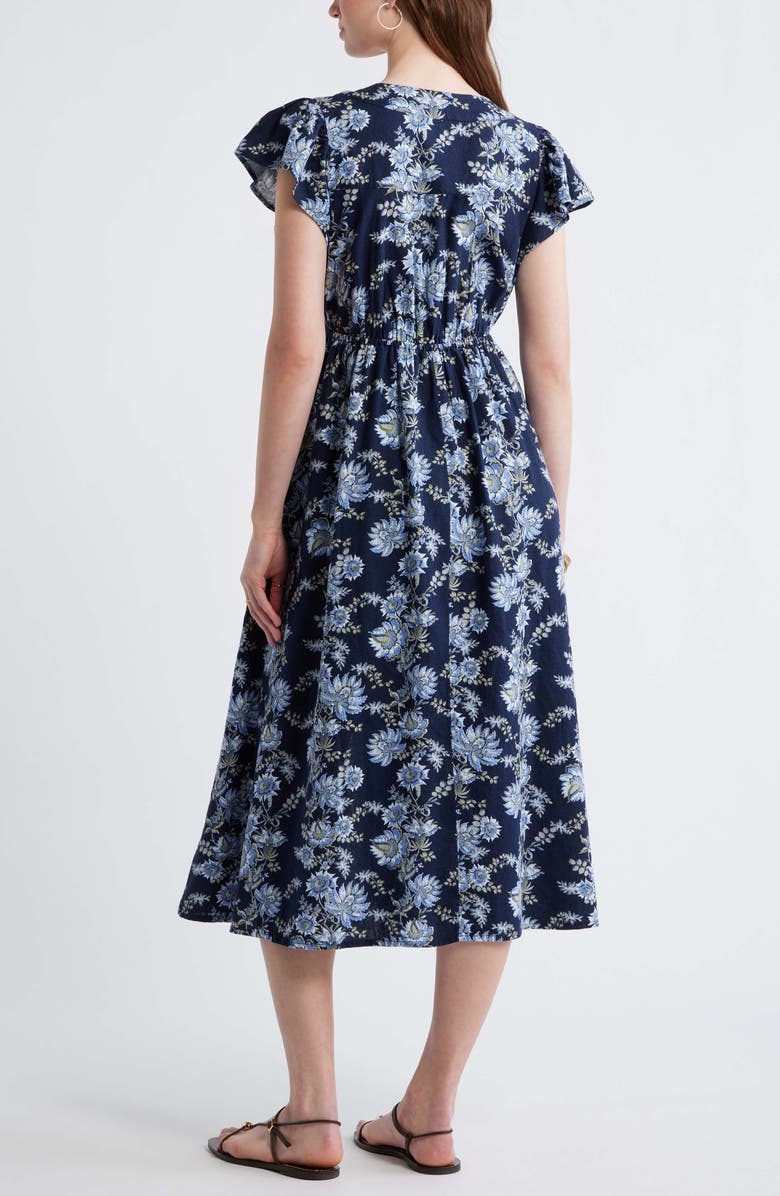 Treasure & Bond Short Sleeve Button Down Linen Blend Midi Dress, Alternate, color, Navy Cottage Floral Stripe