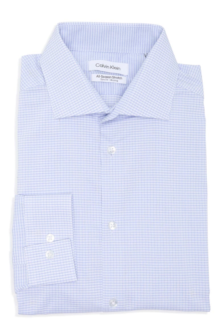 All Season Slim Fit Check Performance Dress Shirt, Alternate, color, BLUE