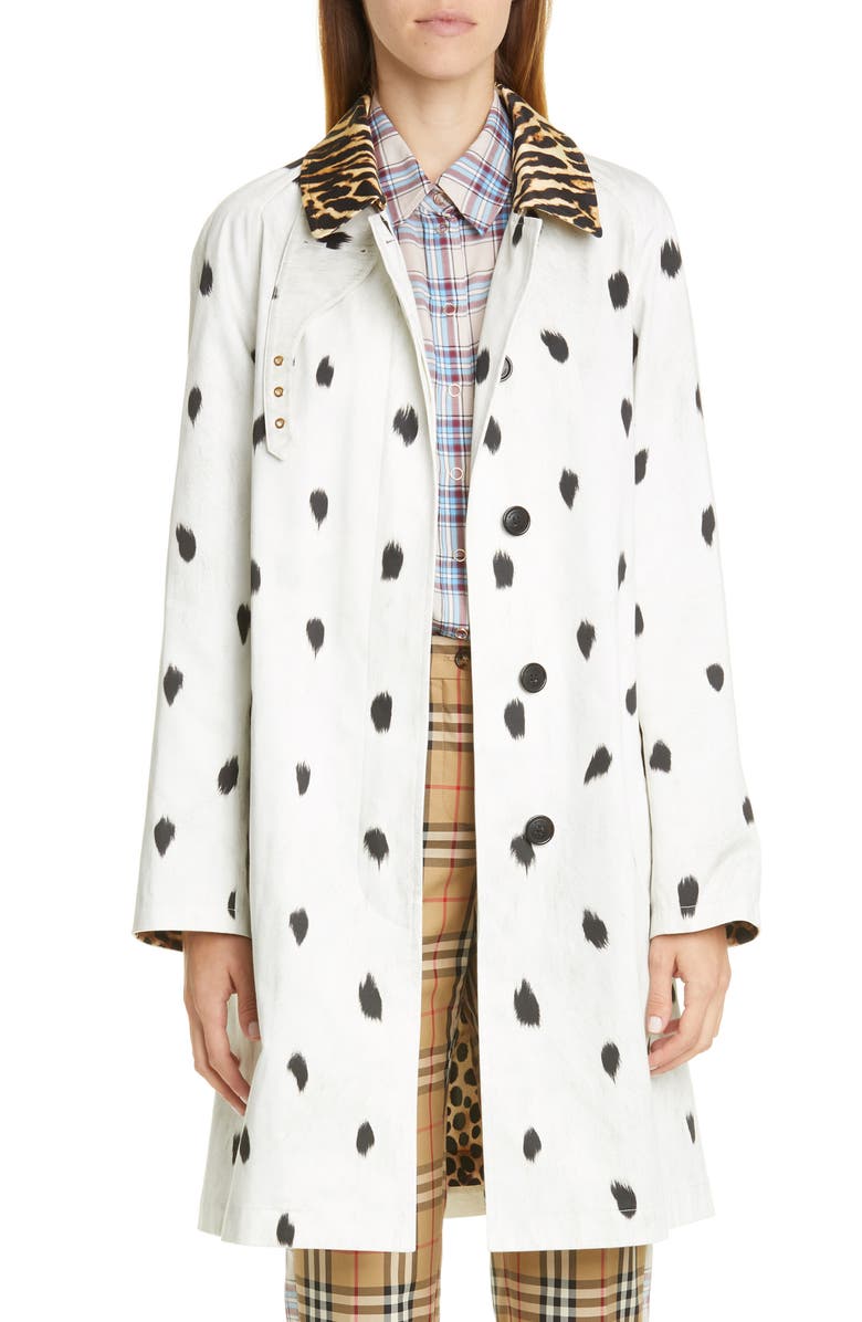 Burberry Carrington Animal Print Cotton Car Coat, Main, color,