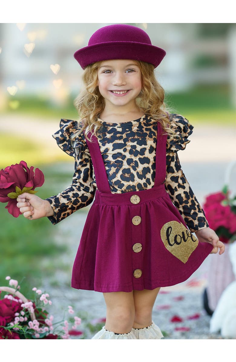 Mia Belle Girls Wild Love Suspender Skirt Set, Alternate, color, Red