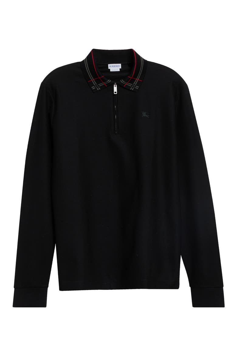 Pelham Check Collar Long Sleeve Quarter Zip Polo, Main, color, BLACK