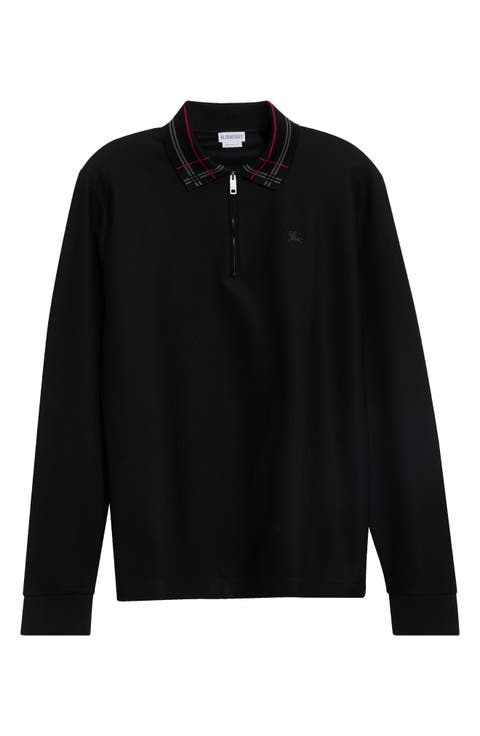 Pelham Check Collar Long Sleeve Quarter Zip Polo