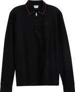 Burberry Pelham Check Collar Long Sleeve Quarter Zip Polo