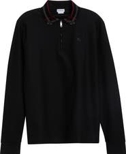 Burberry Pelham Check Collar Long Sleeve Quarter Zip Polo