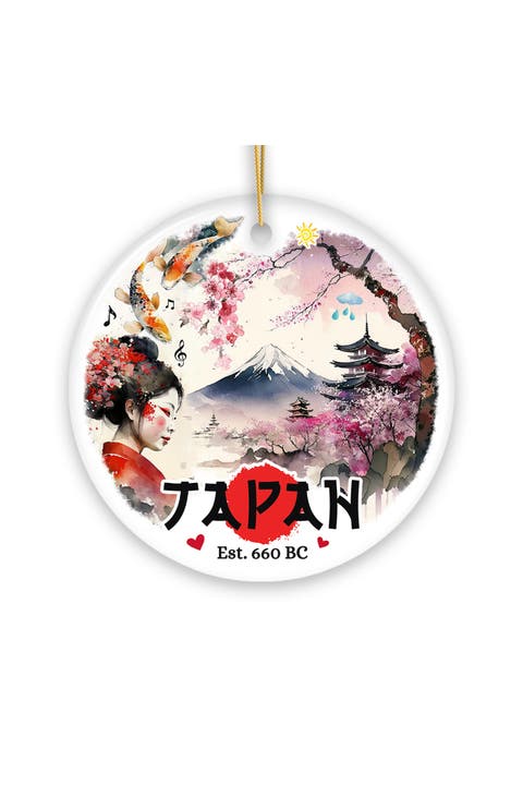 Japan Watercolor Cherry Blossom Geisha Ornament
