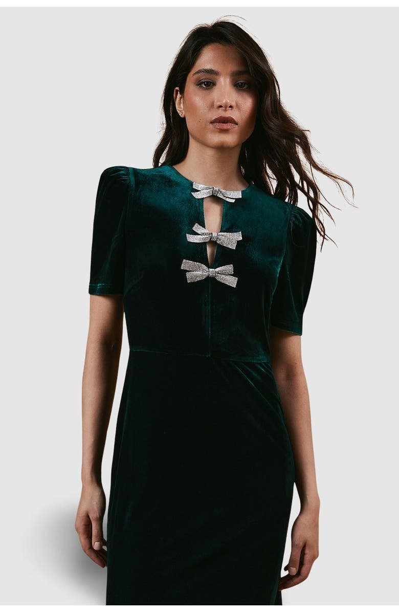 Oasis Occasion Velvet Bow Midaxi Dress, Alternate, color, Emerald