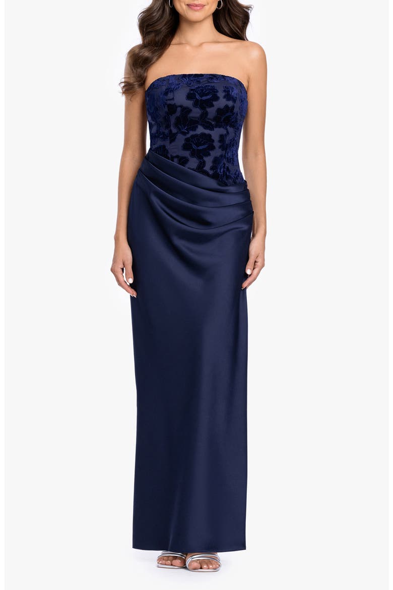 Velvet Burnout Bodice Strapless Sheath Gown video