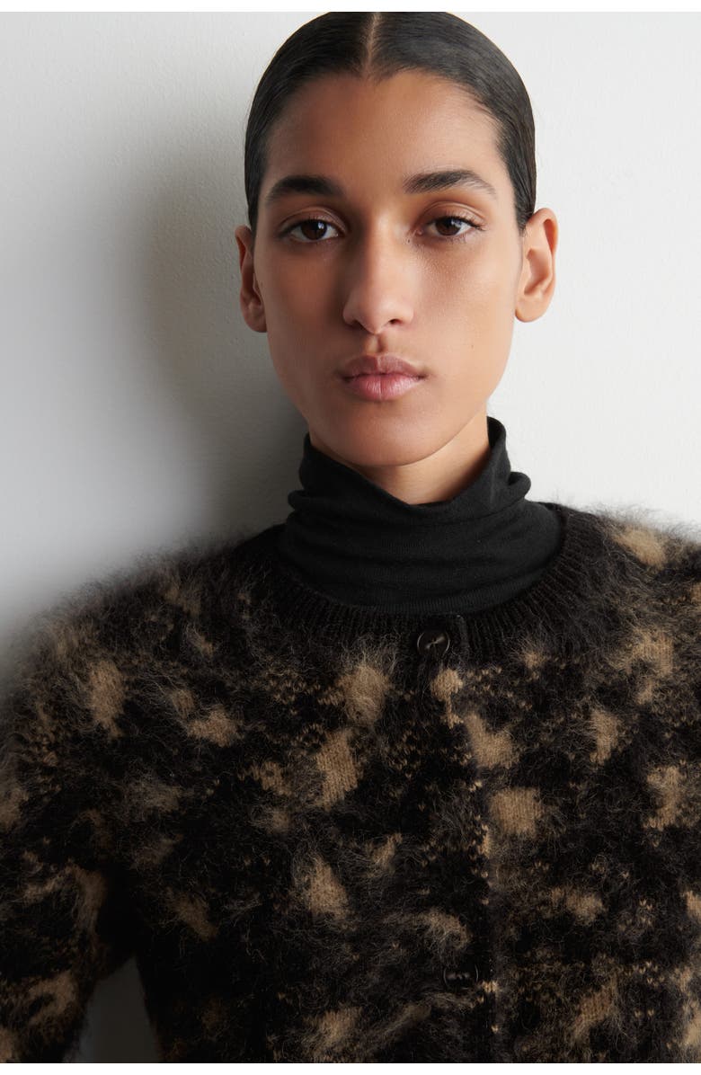 COS Animal-jacquard Merino Wool Cardigan, Alternate, color, Black / Brown