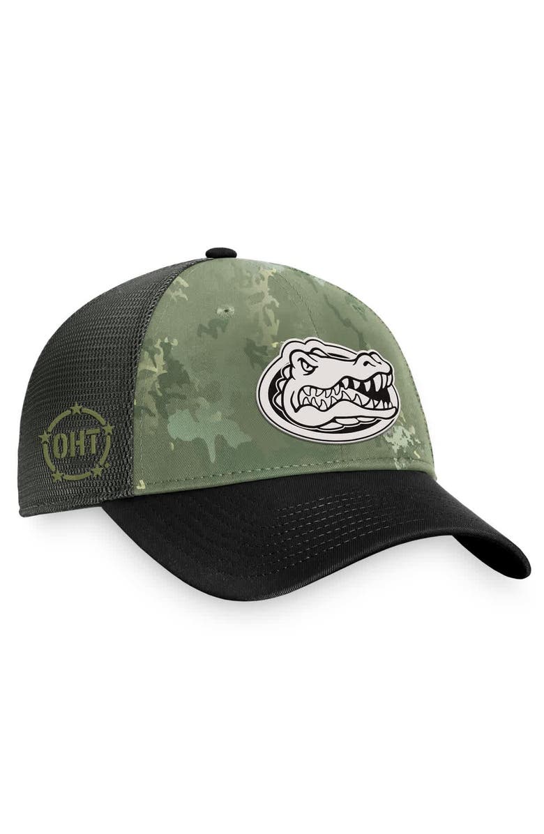 TOP OF THE WORLD Men's Top of the World Hunter Green/Gray Florida Gators OHT Military Appreciation Unit Trucker Adjustable Hat, Main, color, 