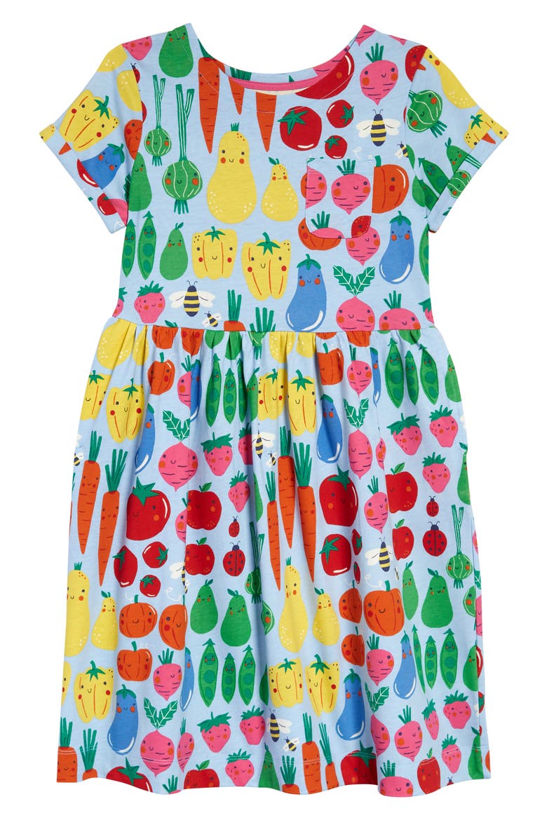 Kids' Print Jersey Fit & Flare Dress, Main, color, WINTER BLUE GARDEN GANG