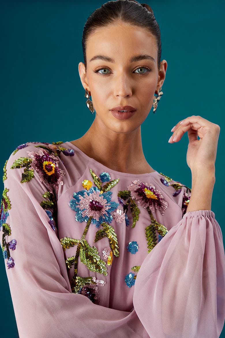 Embellished Sequin Midi Dress, Alternate, color, Rose