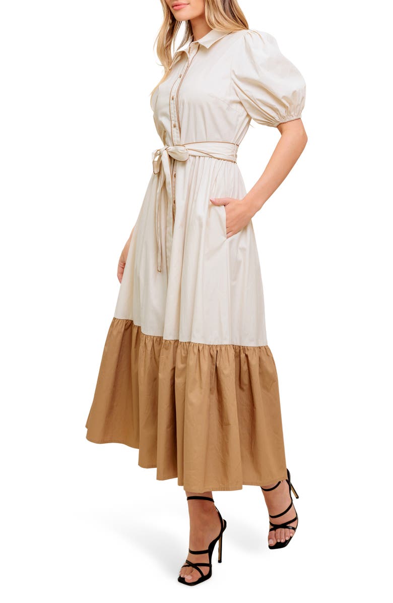 FLYING TOMATO Colorblock Button-Up Midi Dress, Alternate, color, 