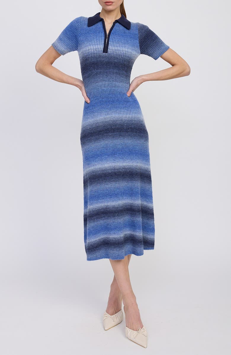 En Saison Ora Rib Midi Sweater Dress, Main, color, Navy Light Blue Ivory
