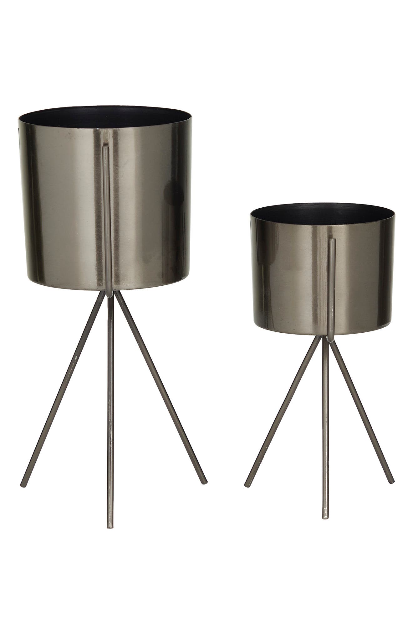 COSMO BY COSMOPOLITAN Dark Gray Metal Small Planter with Removable Stand - Set of 2