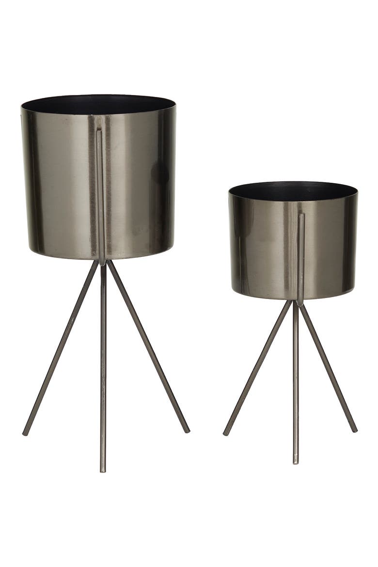 Dark Gray Metal Small Planter with Removable Stand - Set of 2, Main, color, DARK GREY