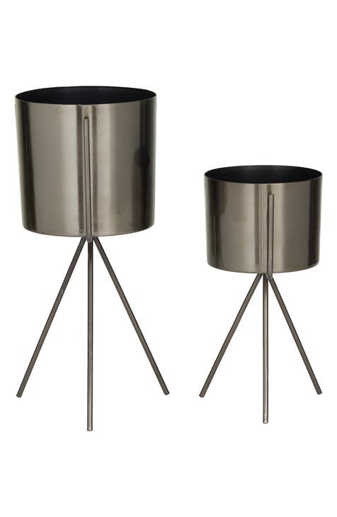 Dark Gray Metal Small Planter with Removable Stand - Set of 2