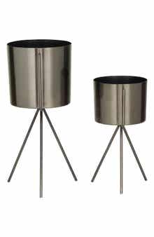 COSMO BY COSMOPOLITAN Dark Gray Metal Small Planter with Removable Stand - Set of 2