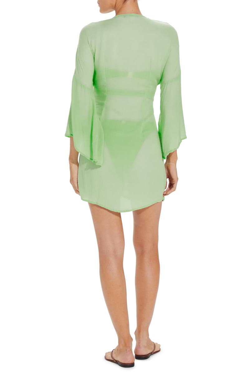 ViX Paula Hermanny Perola Knot Sheer Cover-Up Romper, Alternate, color, Lime