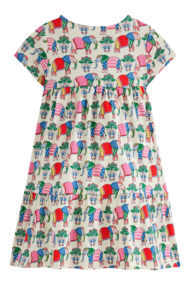 Kids' Twirly Cotton Jersey T-Shirt Dress, Alternate, color, MULTI ELEPHANT WOODBLOCK