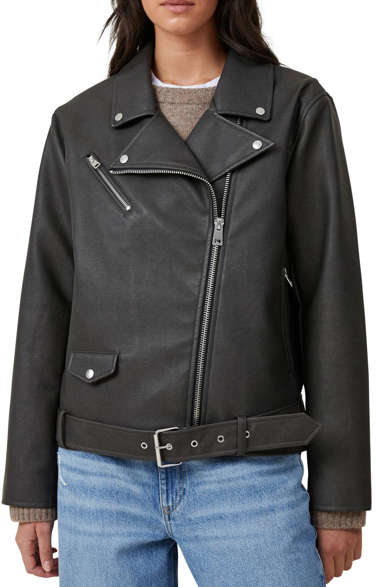 Cotton On Roman Faux Leather Biker Jacket, Main, color, Washed Black
