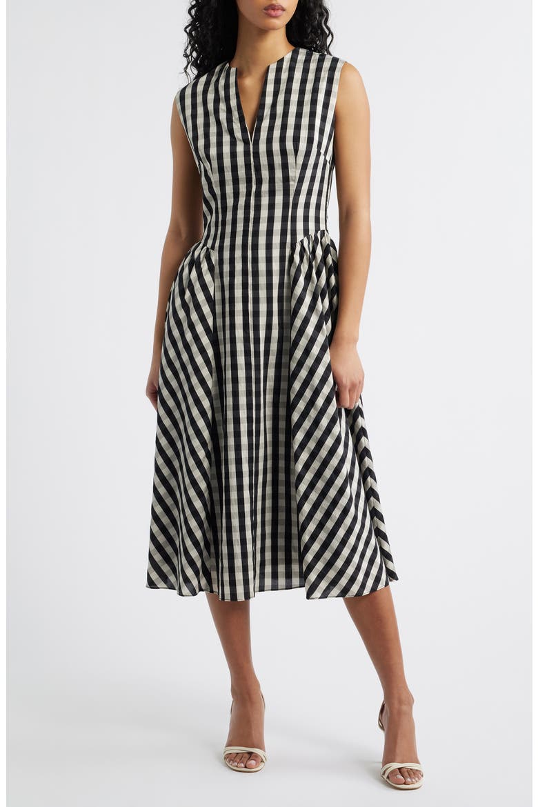 Vivian Gingham Midi Dress, Main, color, BLACK