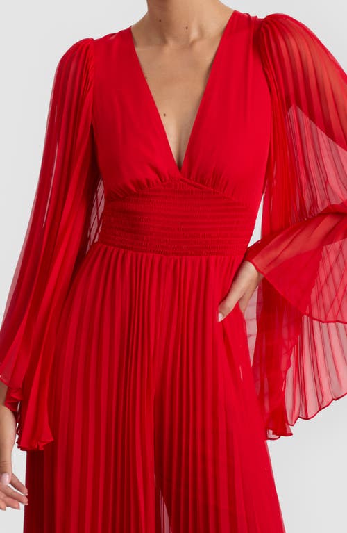 Alice And Olivia Alice + Olivia Bennet Smocked Pleated Wide Leg Jumpsuit In Red