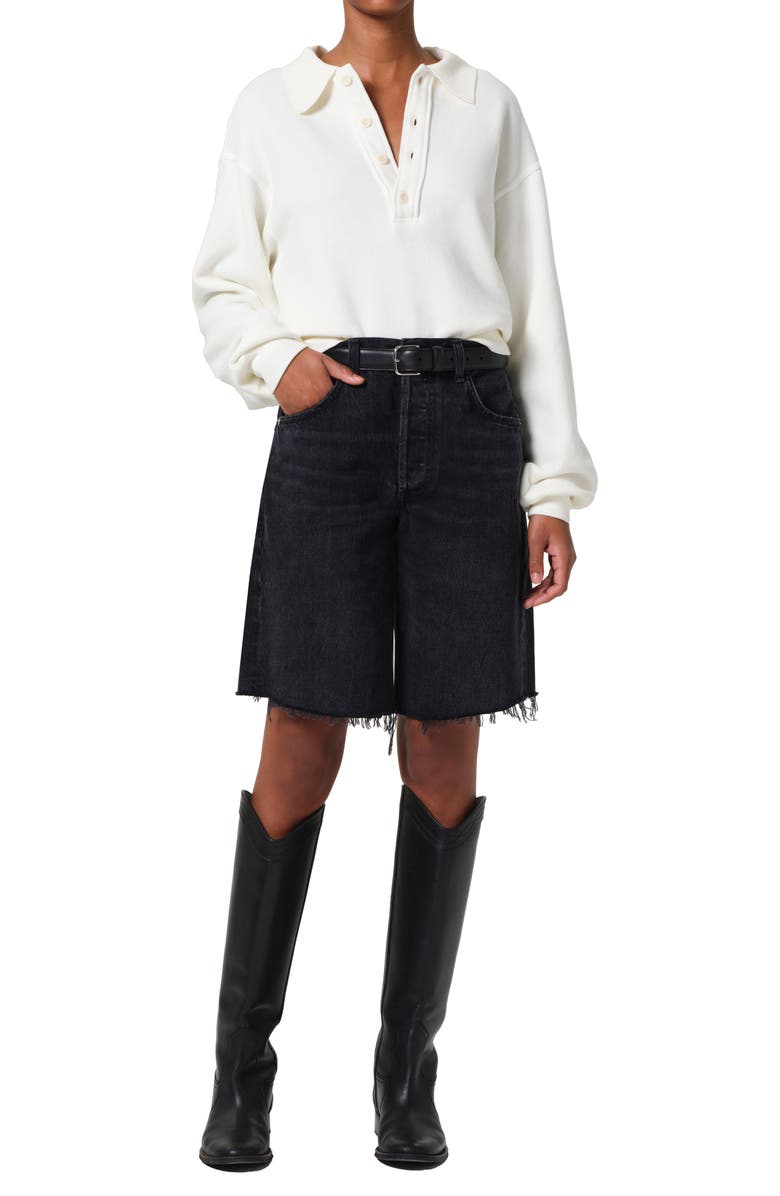 Citizens of Humanity Ayla Distressed High Waist Cutoff Denim Bermuda Shorts, Alternate, color, Voila (Washed Black)