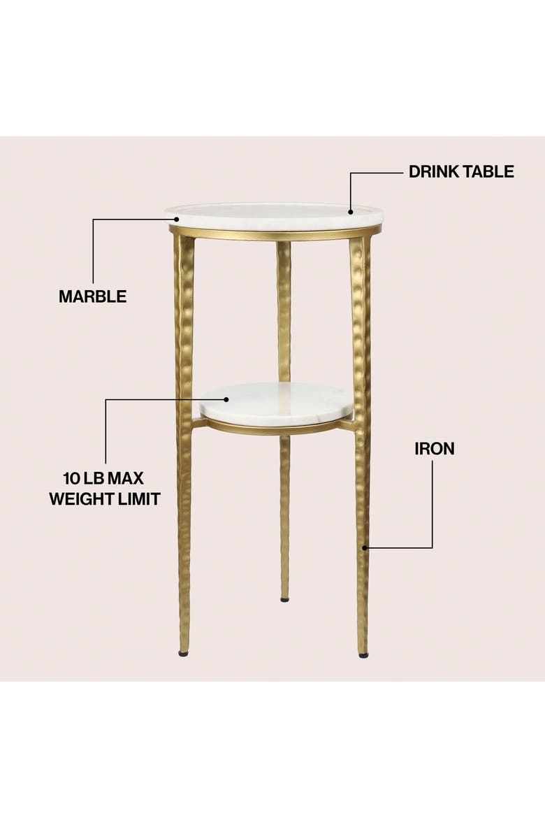 Seraphina Modern Round Marble 2-Tier Drink Table, Metal Small Accent Side End Table for Living Room Bedroom, Alternate, color, Gold/White