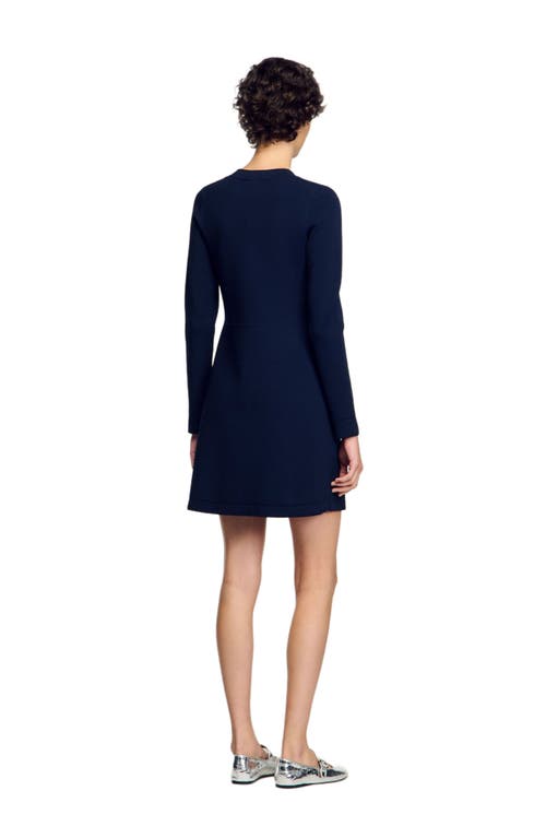 Sandro Short Button-up Knit Dress In Navy Blue