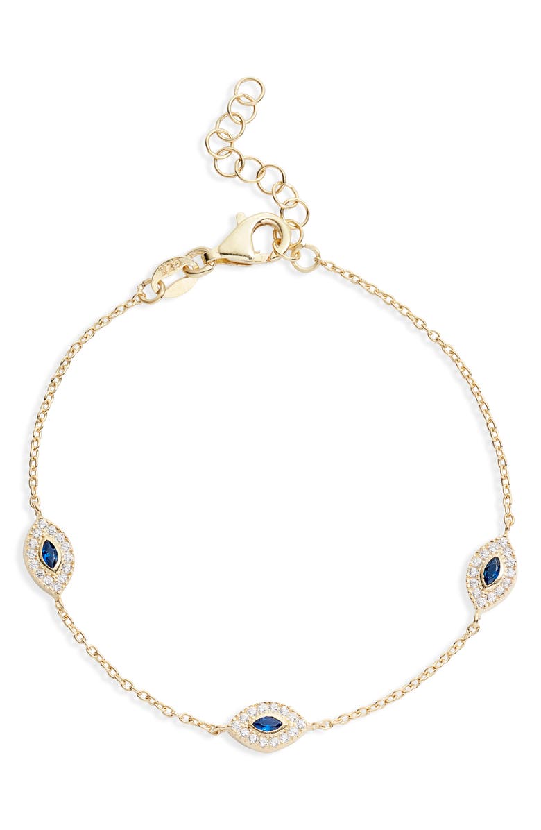 BY ADINA EDEN Adina's Jewels Sapphire Cubic Zirconia Evil Eye Bracelet, Main, color,
